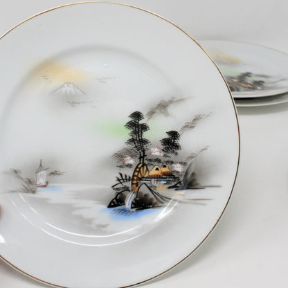 Bread & Butter Plates, Kutani, Japanese Waterwheel /Mt Fuji, Hand Painted , Set of 6, Vintage