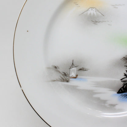Bread & Butter Plates, Kutani, Japanese Waterwheel /Mt Fuji, Hand Painted , Set of 6, Vintage