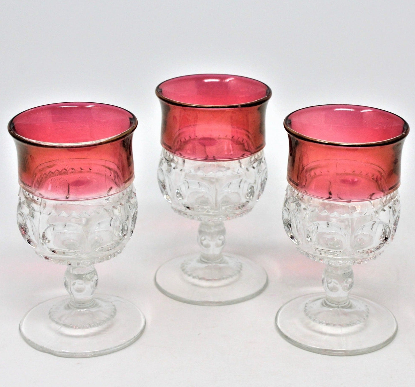 Cordials, Indiana Glass Kings Crown (Thumbprint) Ruby Iridescent, Set of 3, Vintage