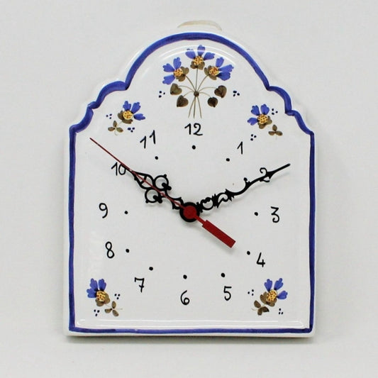 Clock, Ceramic Hand Painted Wall Clock with Thistle Flowers, Blue & White, Vintage Italy, SOLD