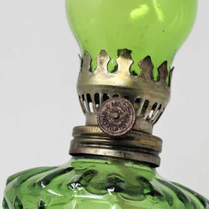 Oil Lamp, Mini Green Glass with Brass Base, No. 530, British Hong Kong, Vintage