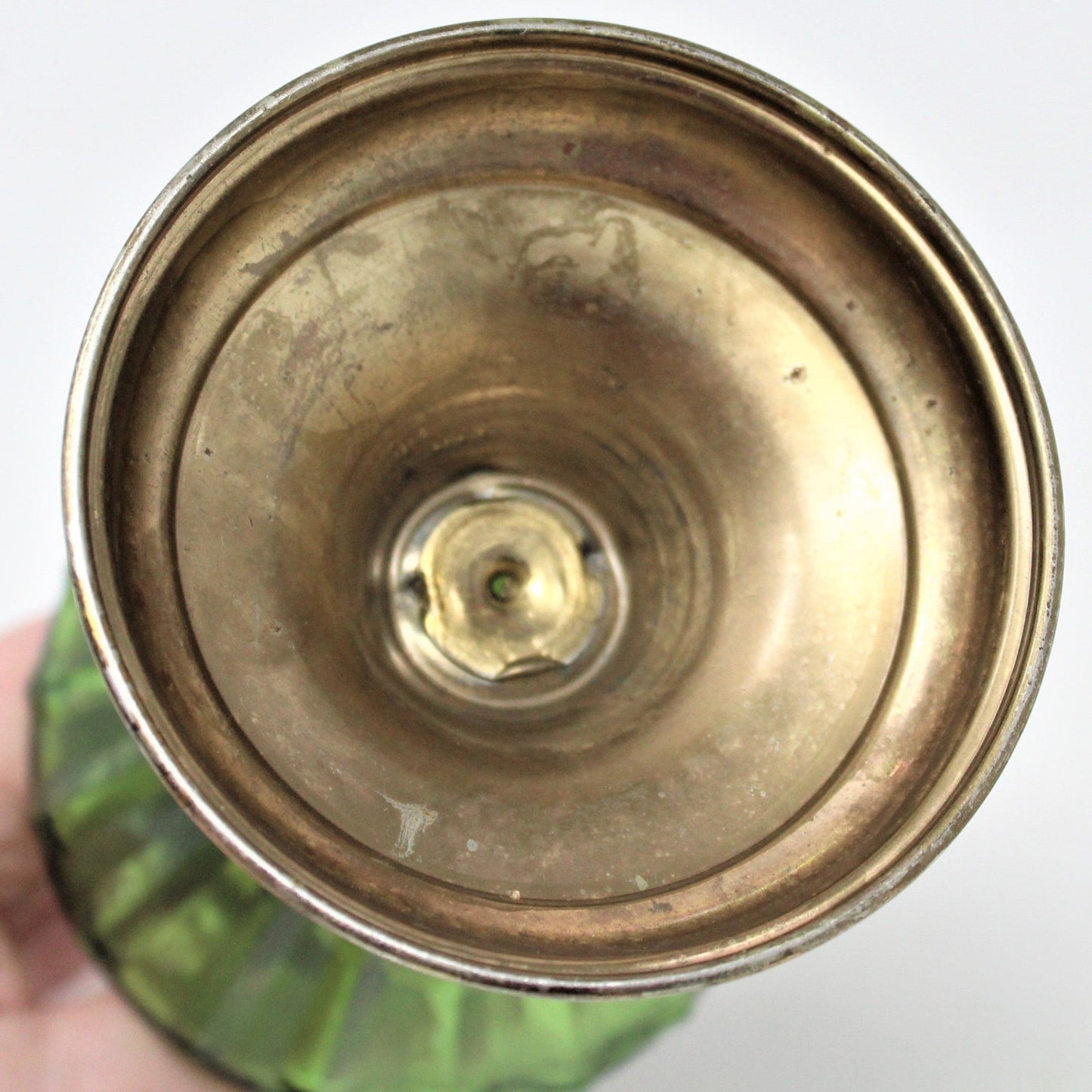 Oil Lamp, Mini Green Glass with Brass Base, No. 530, British Hong Kong, Vintage