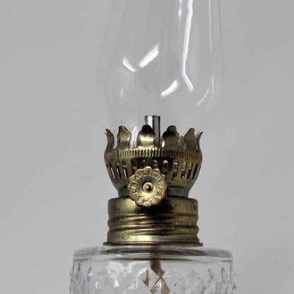 Oil Lamp, Mini. Anchor Hocking, Wexford Clear Glass, Lamplight, Vintage, 1986