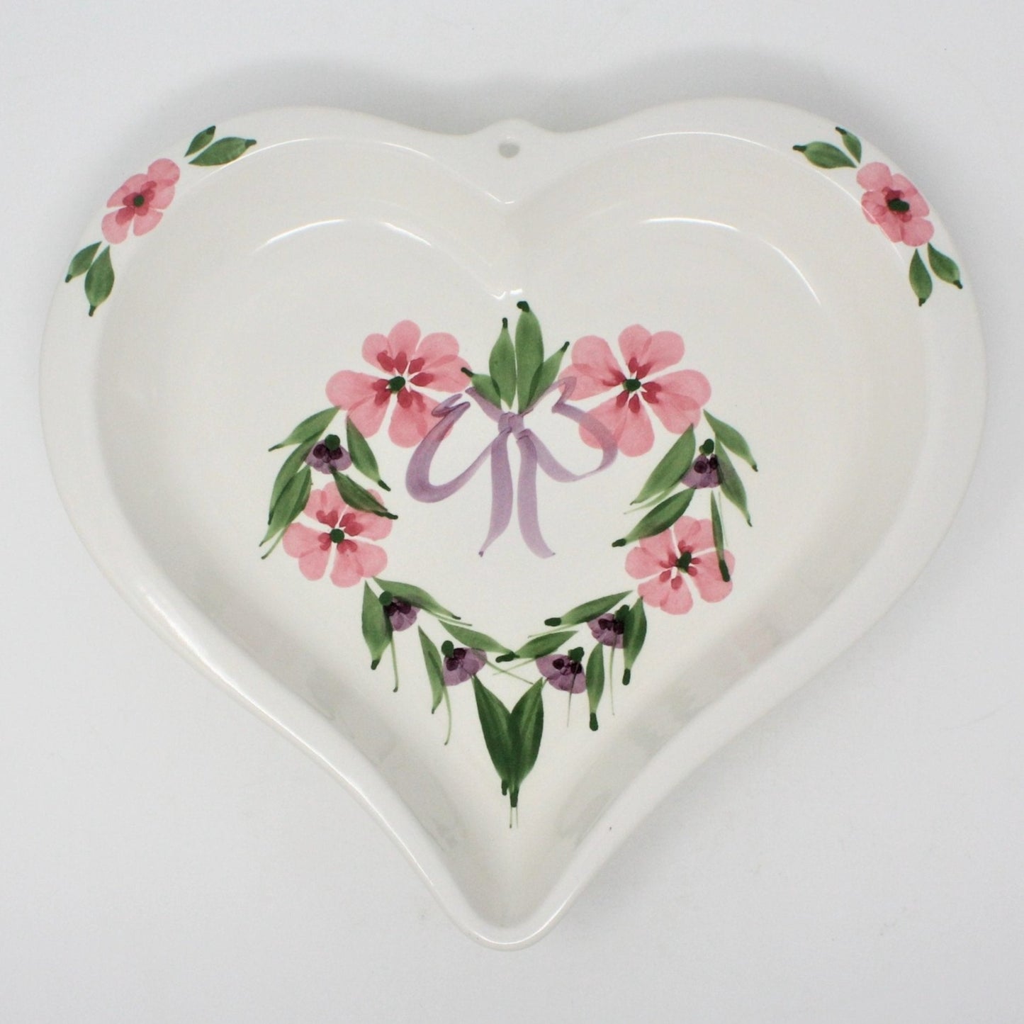 Decorative Mold, Heart Shaped, Hand Painted Pink Floral, Ceramic, Vintage