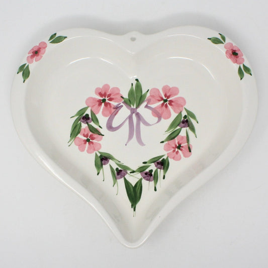 Decorative Mold, Heart Shaped, Hand Painted Pink Floral, Ceramic, Vintage
