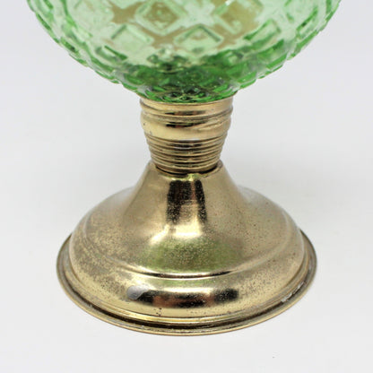 Oil Lamp, Mini Green Glass with Brass Base, Square/Diamonds, Hong Kong, Vintage, SOLD