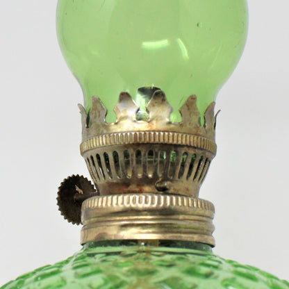 Oil Lamp, Mini Green Glass with Brass Base, Square/Diamonds, Hong Kong, Vintage, SOLD