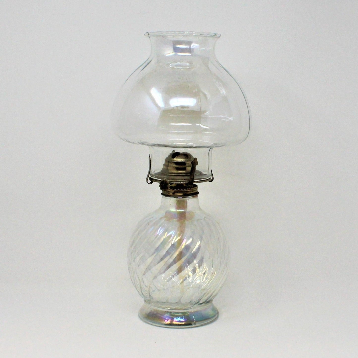 Oil Lamp, Iridescent Swirled Glass, Hong Kong, Vintage