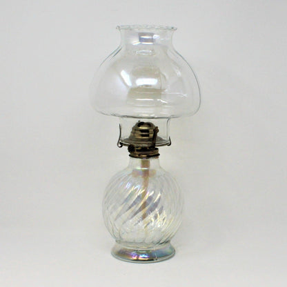 Oil Lamp, Iridescent Swirled Glass, Hong Kong, Vintage