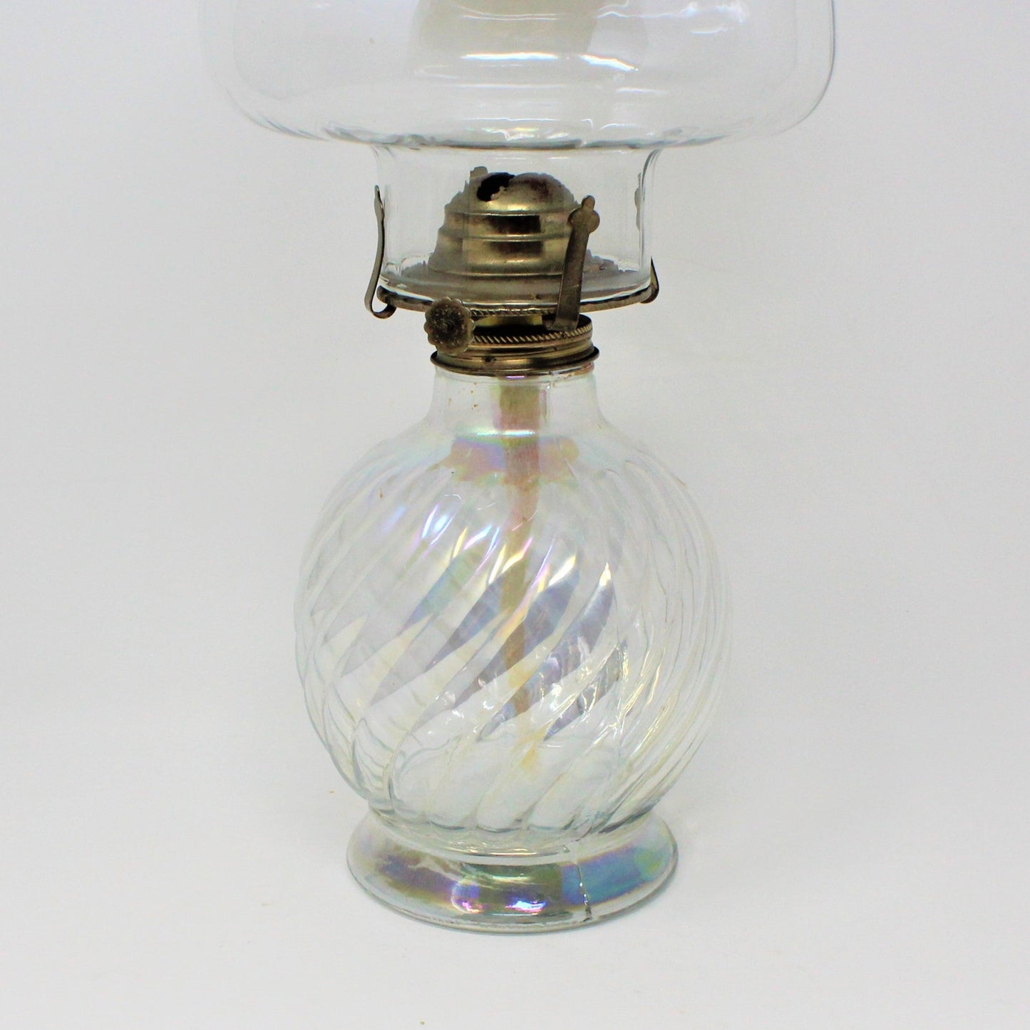 Oil Lamp, Iridescent Swirled Glass, Hong Kong, Vintage