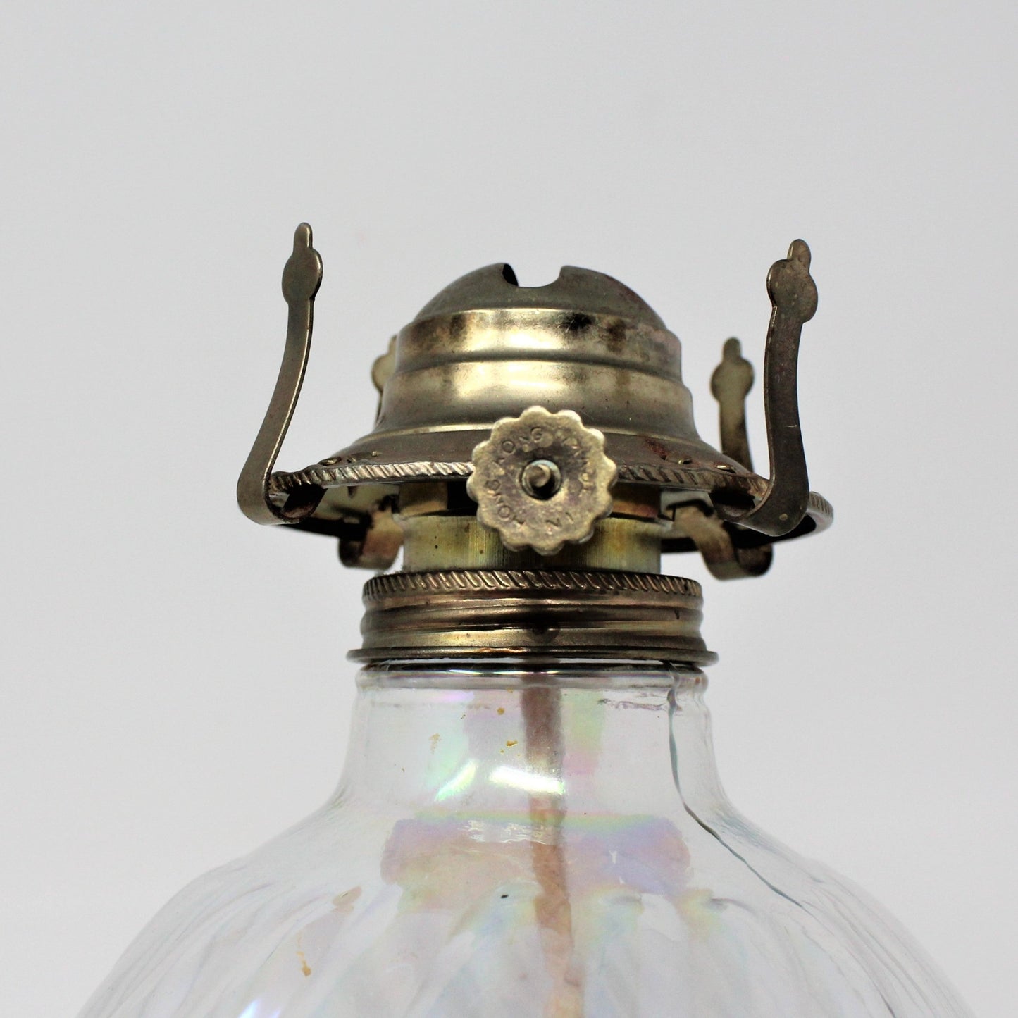 Oil Lamp, Iridescent Swirled Glass, Hong Kong, Vintage