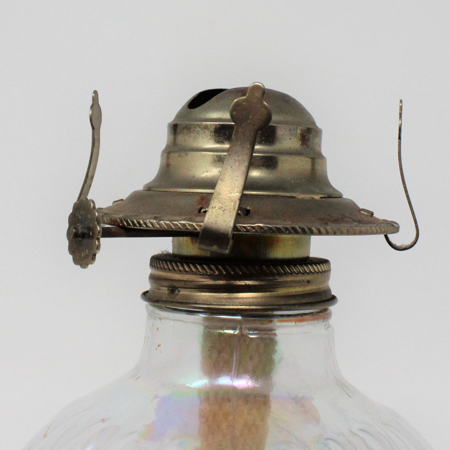 Oil Lamp, Iridescent Swirled Glass, Hong Kong, Vintage