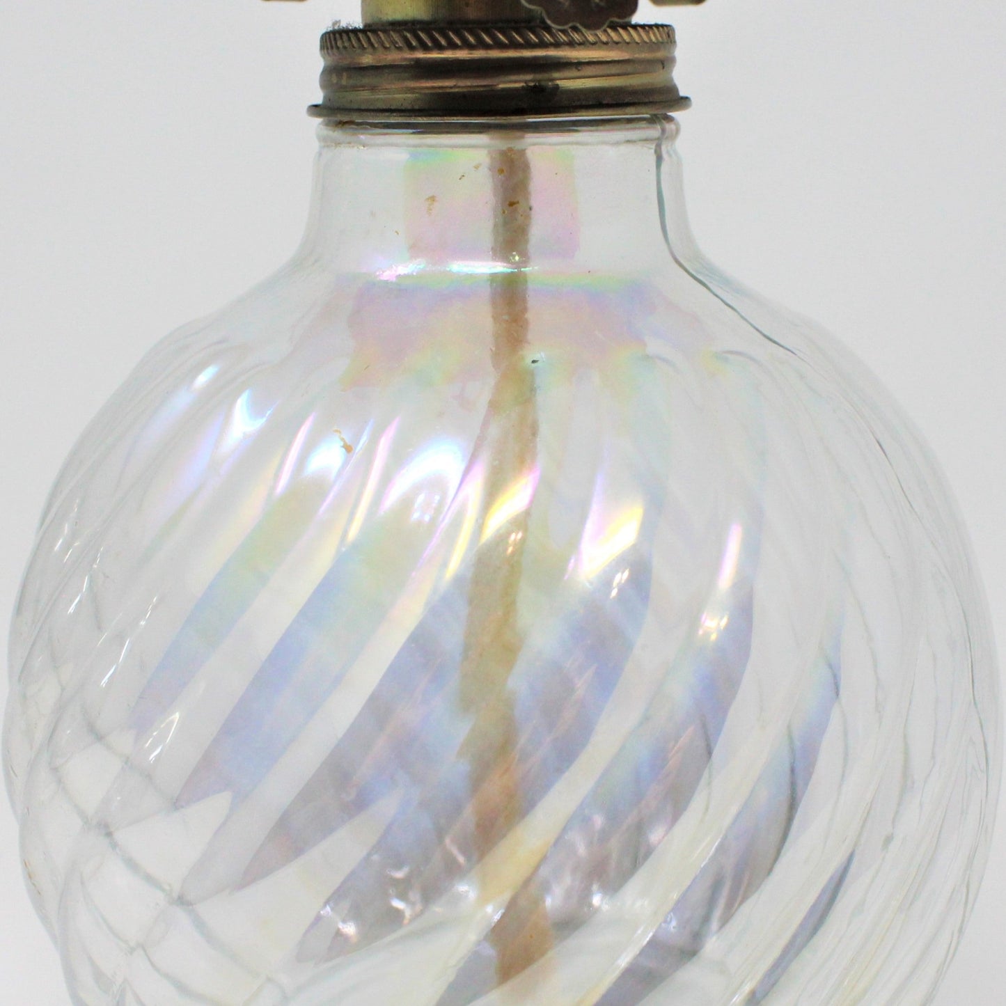 Oil Lamp, Iridescent Swirled Glass, Hong Kong, Vintage