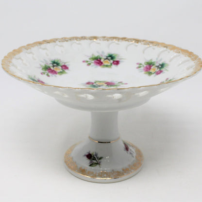 Compote / Pedestal Dish, Ucagco, Reticulated, Japan, Vintage