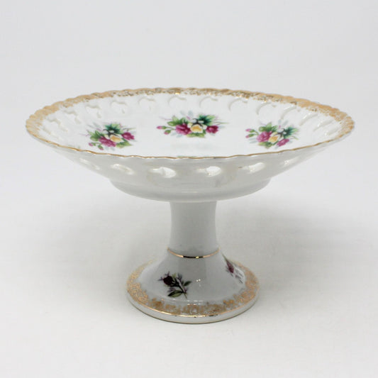 Compote / Pedestal Dish, Ucagco, Reticulated, Japan, Vintage