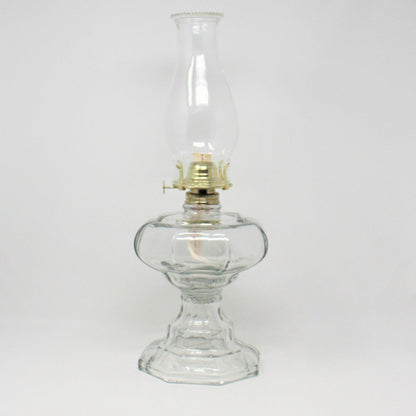 Oil Lamp: Octagon Beaded Heavy Glass with Chimney, Vintage 1930s - SOLD