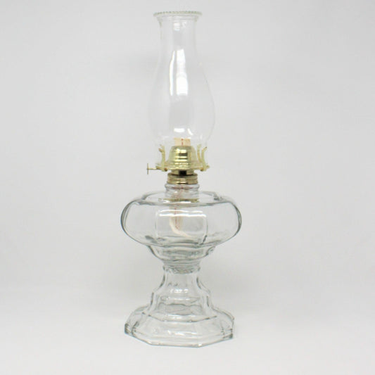 Oil Lamp, Octagon Beaded Heavy Glass with Chimney, Vintage, SOLD