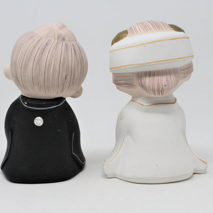 Hakata Doll, Bride and Groom, Unglazed Pottery, Japan, Vintage