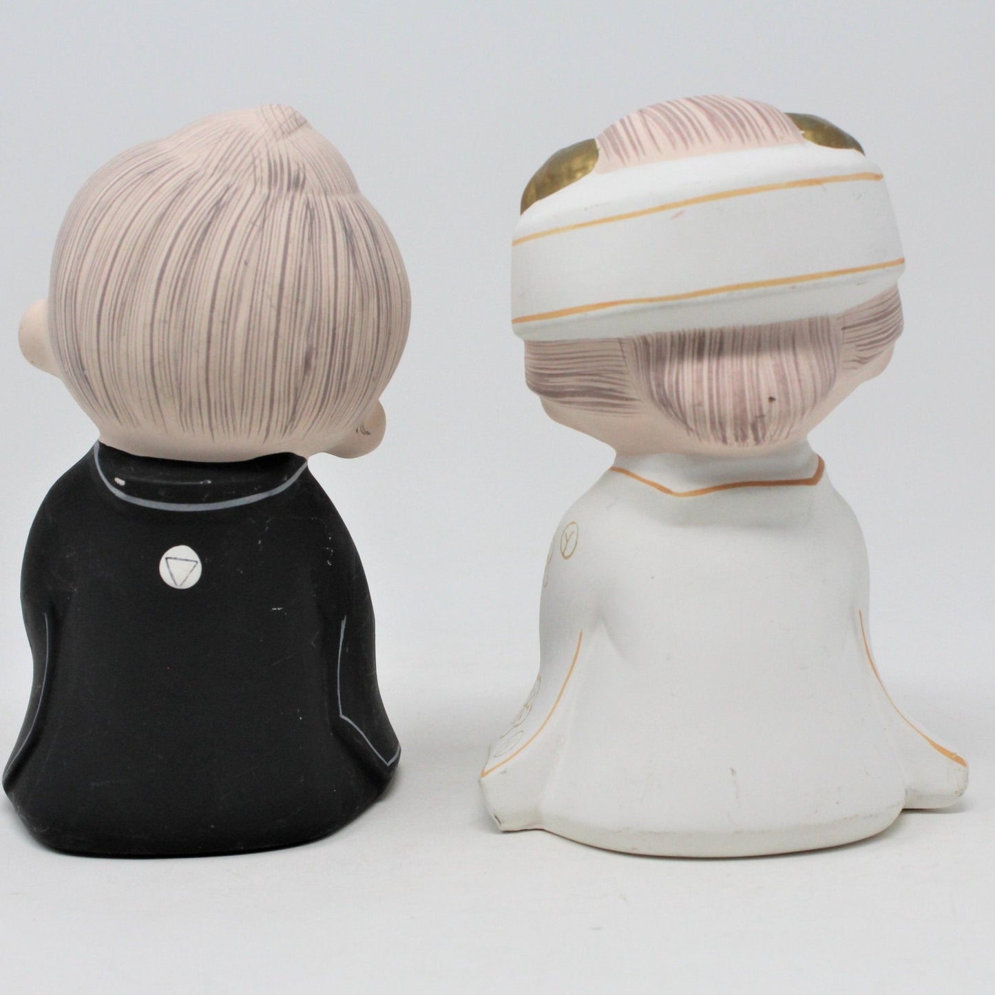 Figurine, Hakata Doll, Bride and Groom, Unglazed Pottery, Japan, Vintage