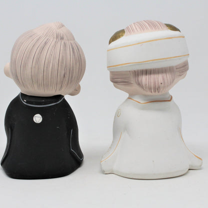 Figurine, Hakata Doll, Bride and Groom, Unglazed Pottery, Japan, Vintage