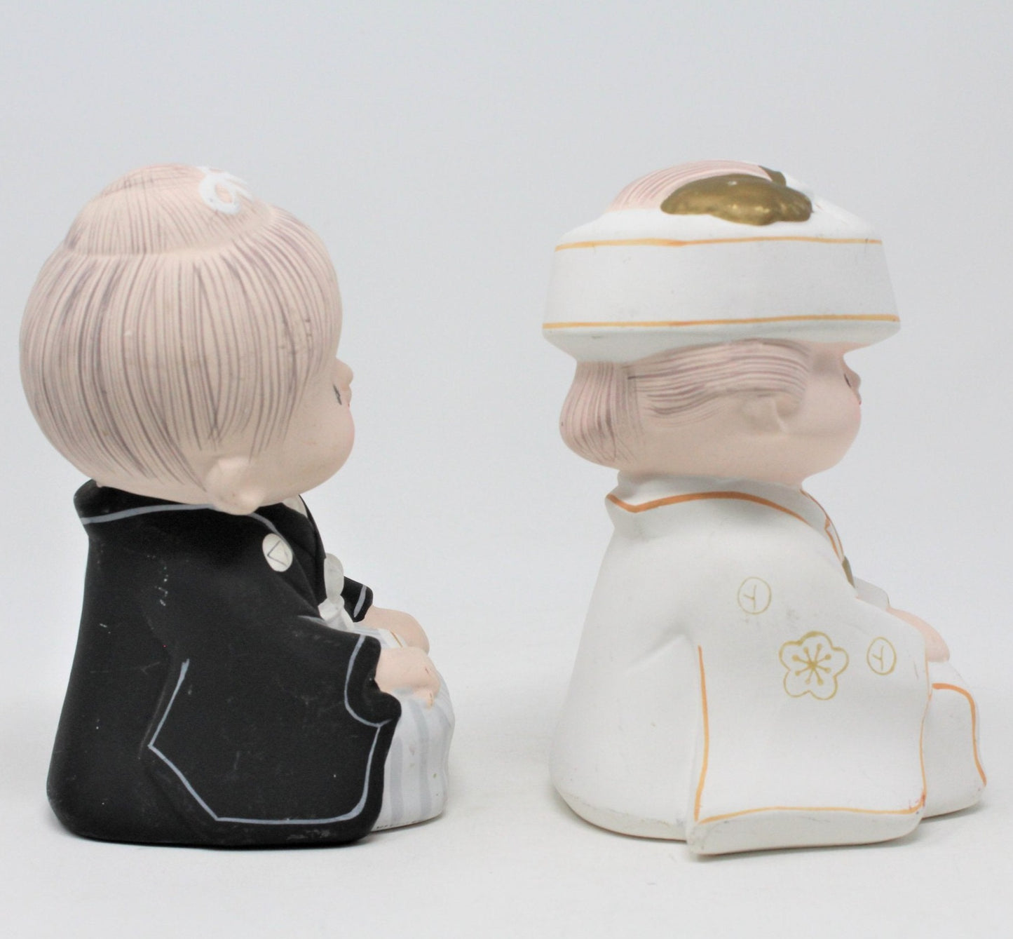 Figurine, Hakata Doll, Bride and Groom, Unglazed Pottery, Japan, Vintage