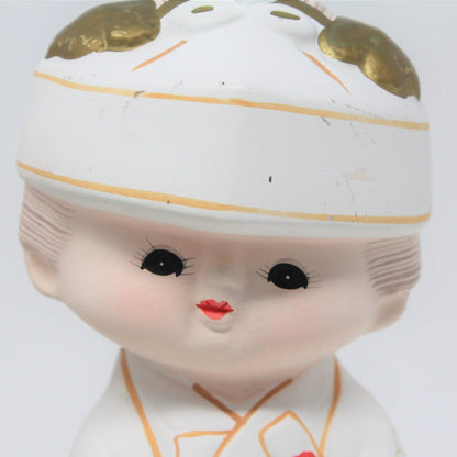 Figurine, Hakata Doll, Bride and Groom, Unglazed Pottery, Japan, Vintage