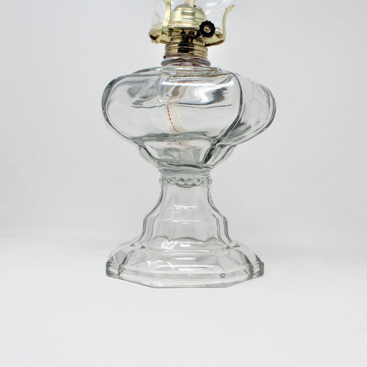 Oil Lamp: Octagon Beaded Heavy Glass with Chimney, Vintage 1930s - SOLD