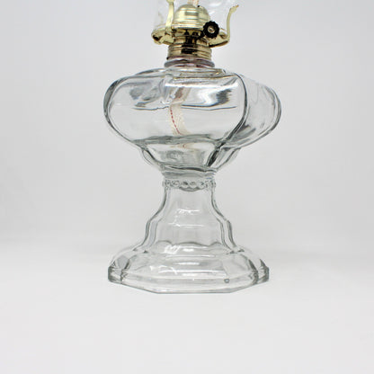 Oil Lamp: Octagon Beaded Heavy Glass with Chimney, Vintage 1930s - SOLD