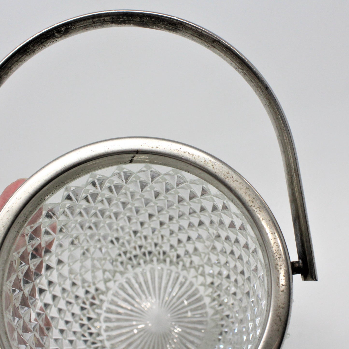 Ice Bucket, Indiana Glass, Diamond Point with Silver Handle, MCM, Vintage