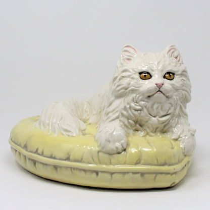 Sculpture, Townsend Ceramics, Persian Cat on Heart Pillow, Signed, Vintage 1971