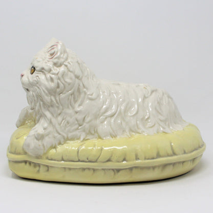 Sculpture, Townsend Ceramics, Persian Cat on Heart Pillow, Signed, Vintage 1971