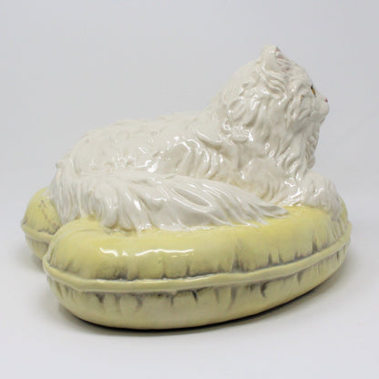 Sculpture, Townsend Ceramics, Persian Cat on Heart Pillow, Signed, Vintage 1971