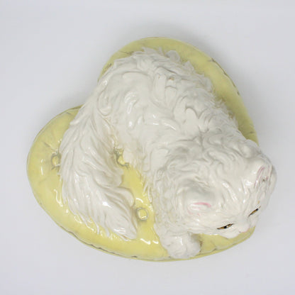 Sculpture, Townsend Ceramics, Persian Cat on Heart Pillow, Signed, Vintage 1971