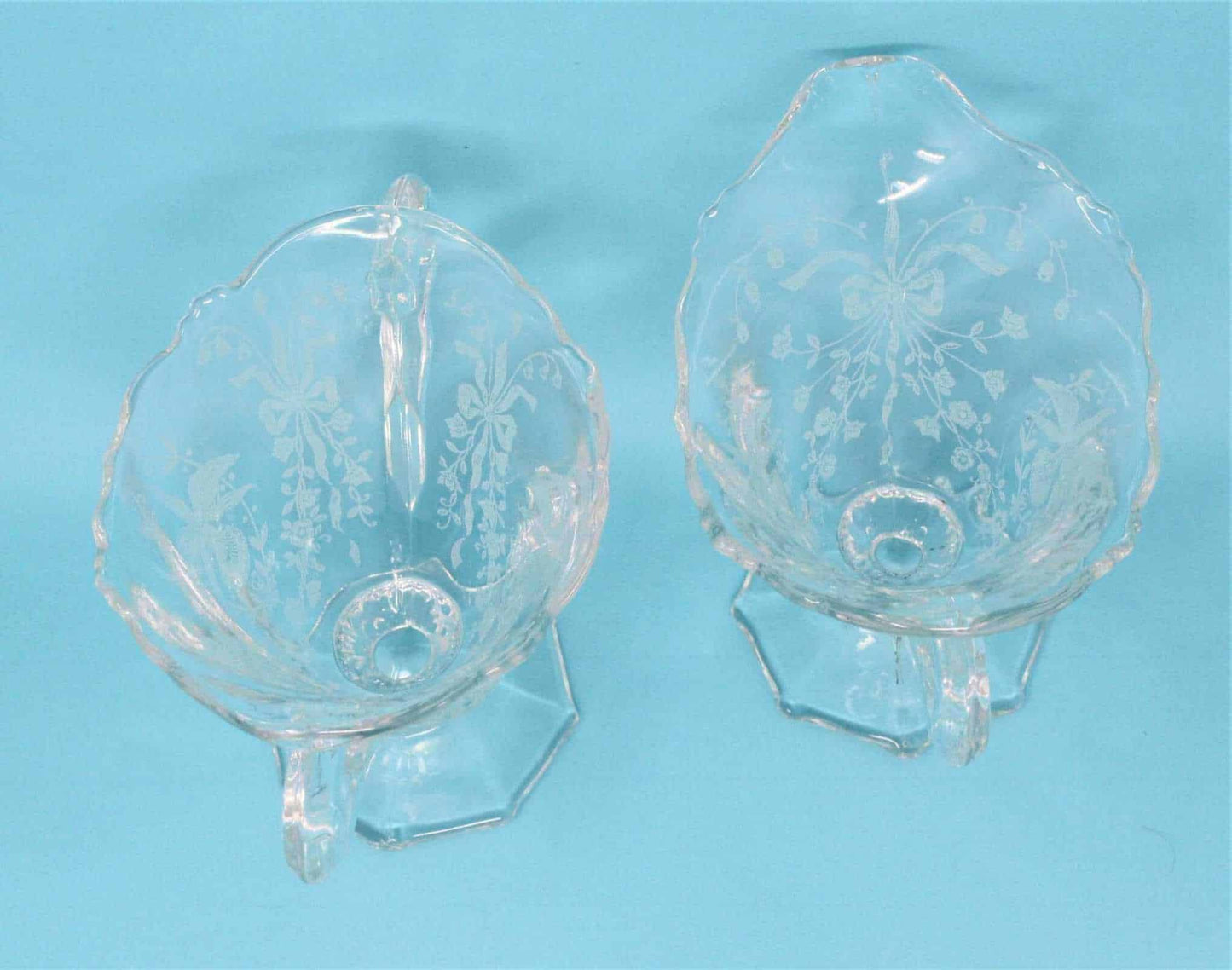 Creamer & Open Sugar, Heisey, Orchid, Etched, Footed, Vintage