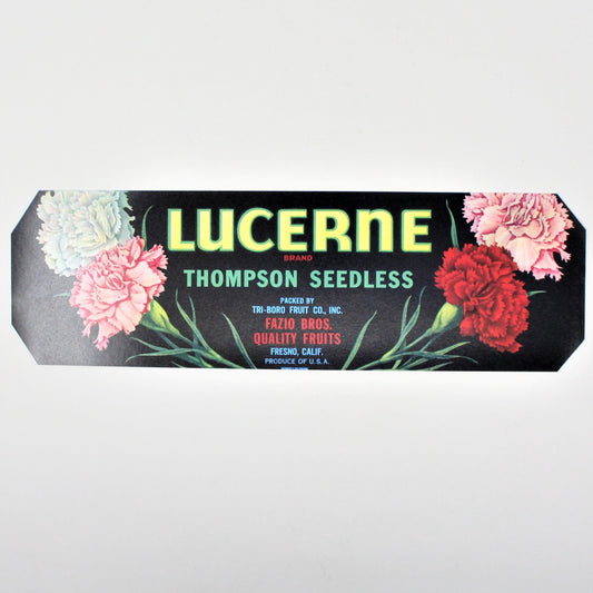 Crate Label, Lucerne Thompson Seedless, California Grapes, Vintage 1960's