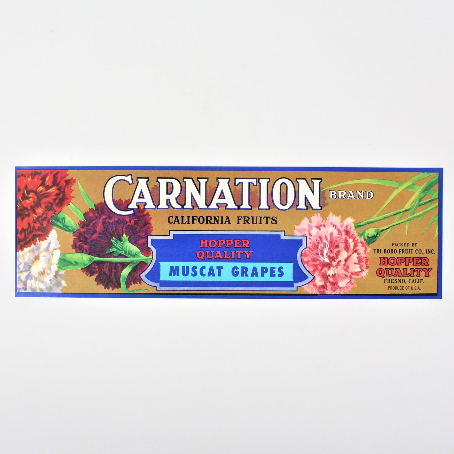 Crate Label, Carnation Brand, California Fruits Tri-Boro Fruit Co, Vintage 1960's
