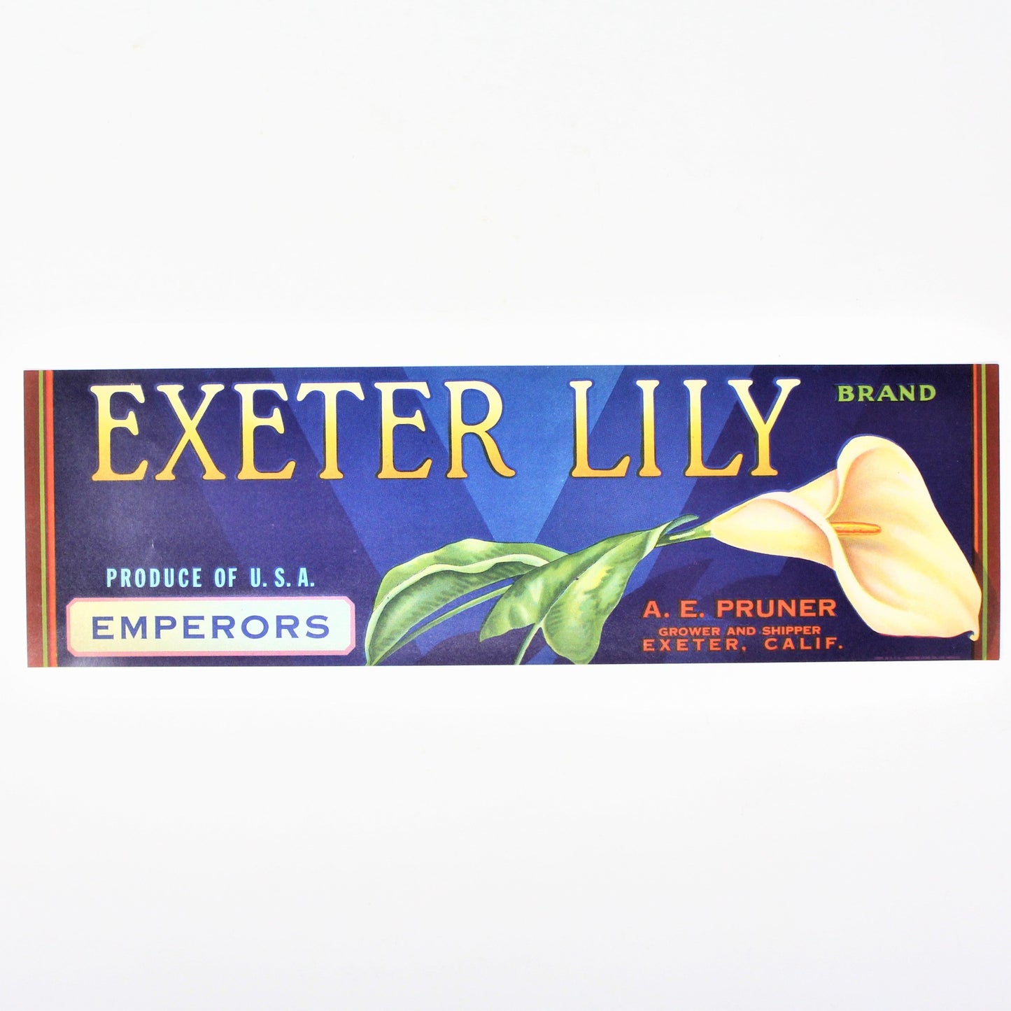 Crate Label, Exeter Lily, A.E. Pruner, California, Original Lithograph 1950's, NOS, Vintage