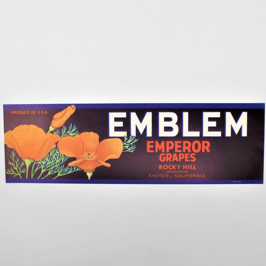 Crate Label, Emblem Emperor Grapes, California Poppy, Original Lithograph 1940's, NOS, Vintage