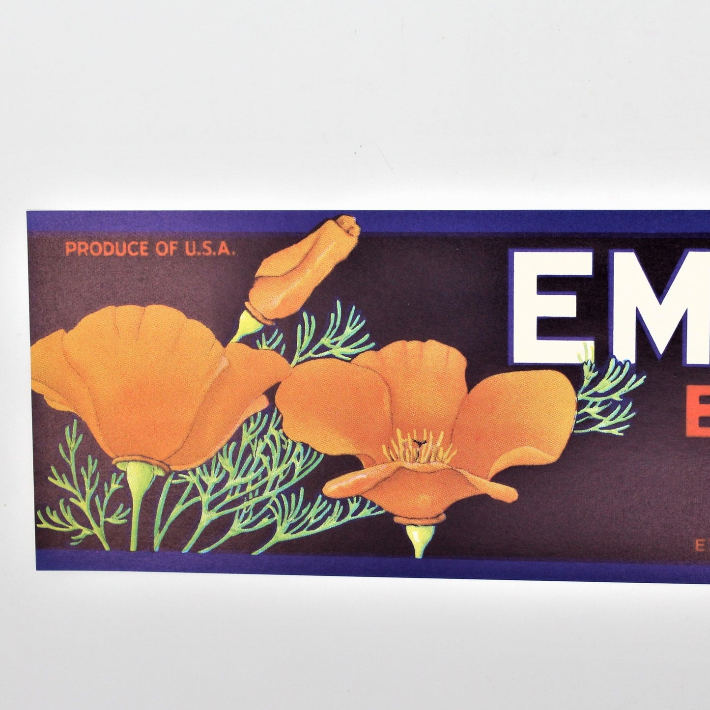 Crate Label, Emblem Emperor Grapes, California Poppy, Original Lithograph 1940's, NOS, Vintage