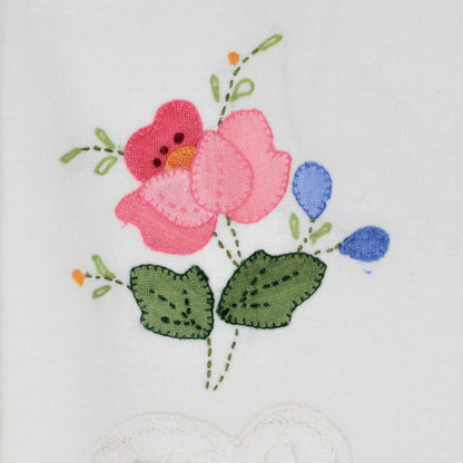 Tea Towels / Fingertip Towels, Appliqué Floral & Lace, Set of 2, Vintage, Unused