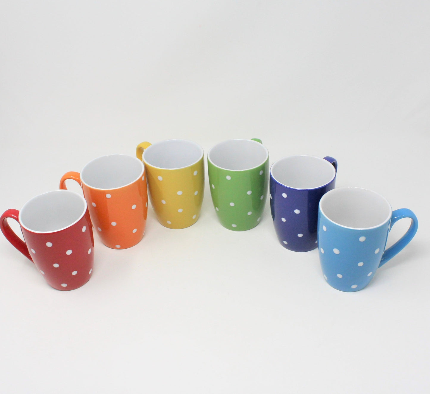 Mugs, Polka Dot Multicolor / Rainbow Mugs, Set of 6, Ceramic