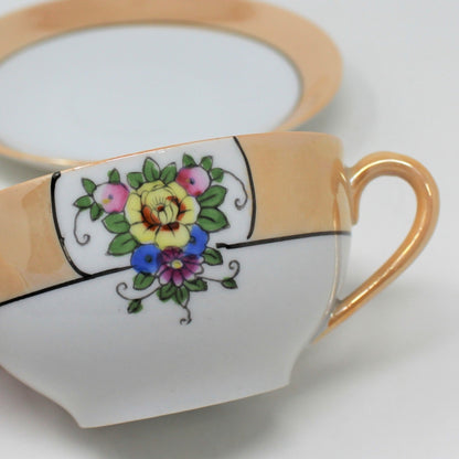 Teacup and Saucer, Noritake Morimura, Lusterware Hand Painted Floral, Vintage