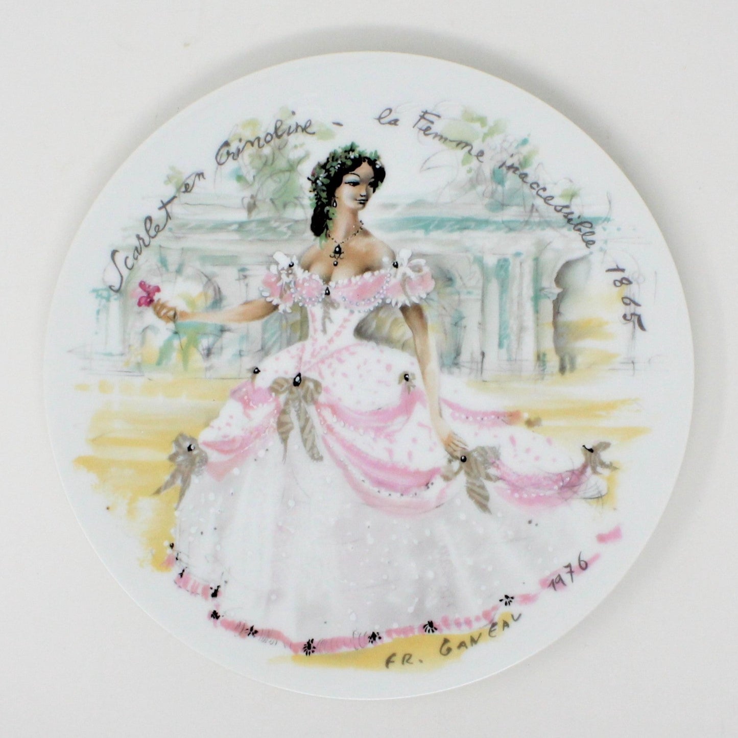 Decorative Plate, D'Arceau Limoges, F Ganeau Les Femmes du Siecle - Women of The Century, Scarlet en Crinoline, Vintage 1976