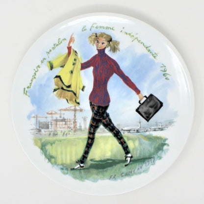 Decorative Plate, D'Arceau Limoges, F Ganeau Les Femmes du Siecle - Women of The Century, Francoise En Pantalon, Vintage 1979