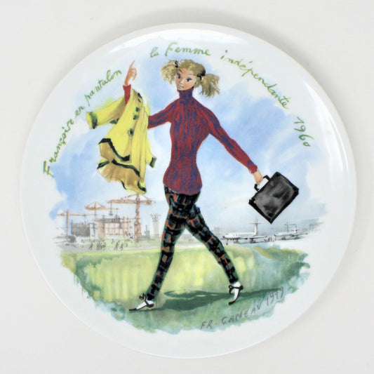 Decorative Plate, D'Arceau Limoges, F Ganeau Les Femmes du Siecle - Women of The Century, Francoise En Pantalon, Vintage 1979