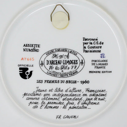 Decorative Plate, D'Arceau Limoges, F Ganeau Les Femmes du Siecle - Women of The Century, Francoise En Pantalon, Vintage 1979