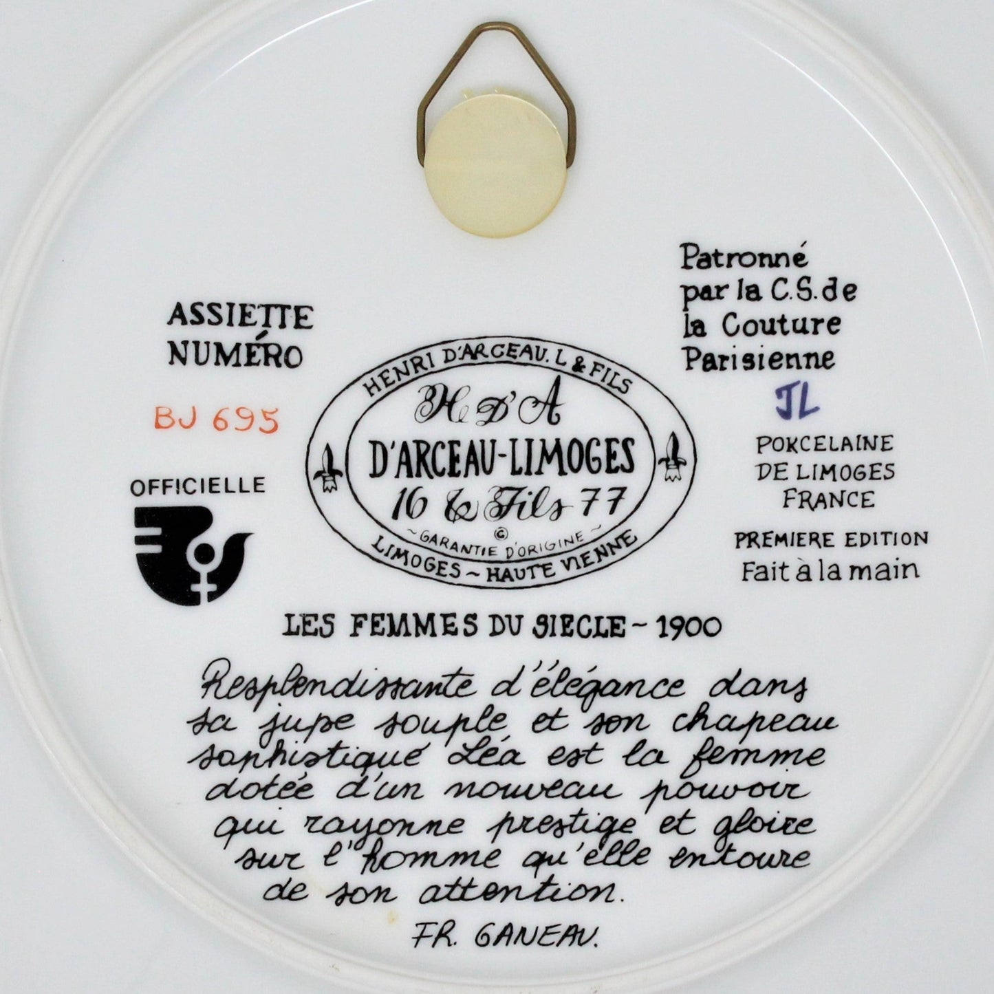 Decorative Plate, D'Arceau Limoges, F Ganeau Les Femmes du Siecle - Women of The Century, Lea La Femme Fleur, Vintage 1976, SOLD