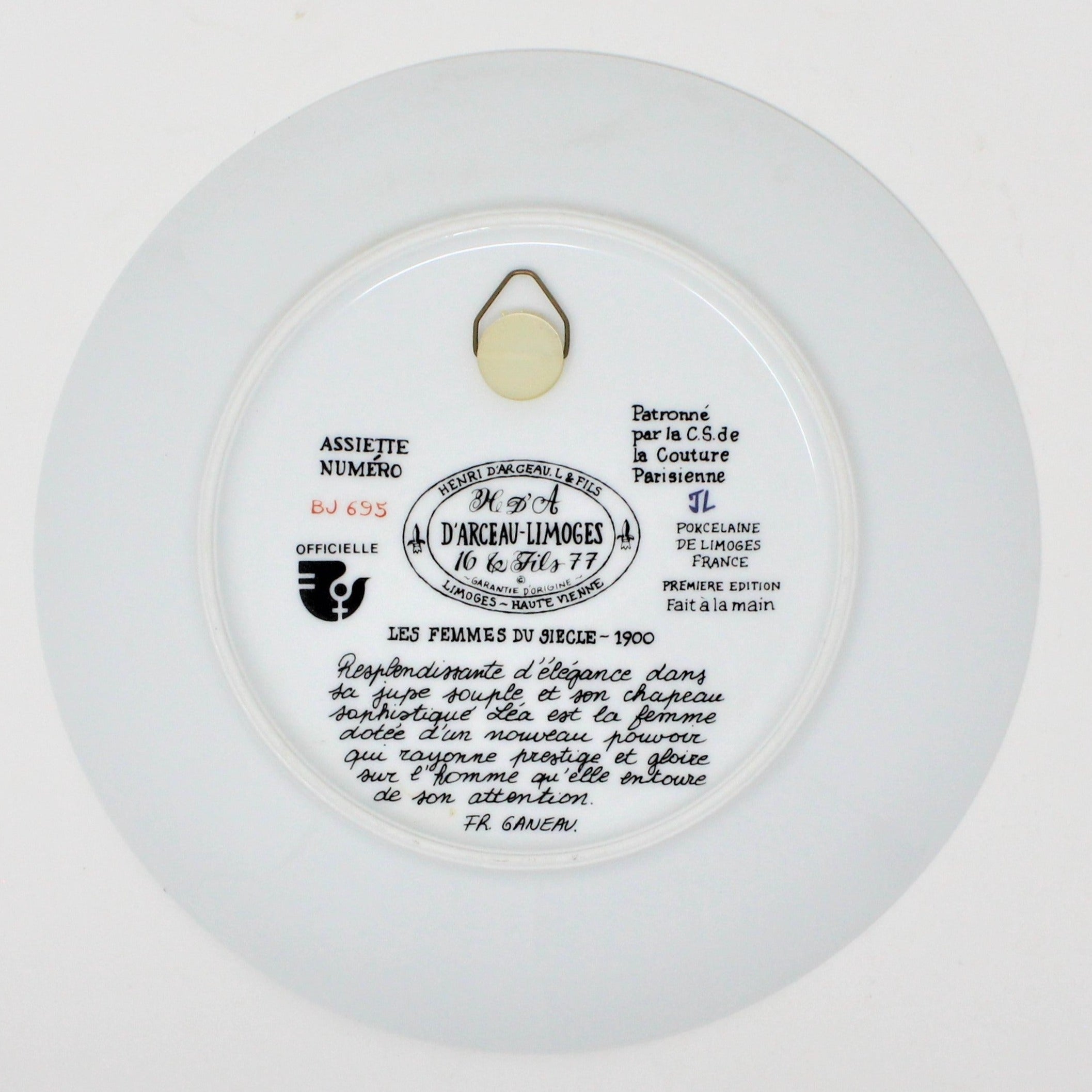 Decorative Plate, D'Arceau Limoges, F Ganeau Les Femmes du Siecle