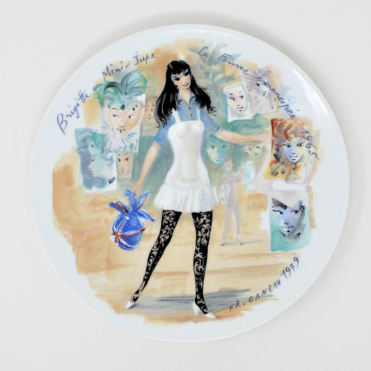 Decorative Plate, D'Arceau Limoges, F Ganeau Les Femmes du Siecle - Women of The Century, Brigette en Mini-Jupe  Vintage 1979