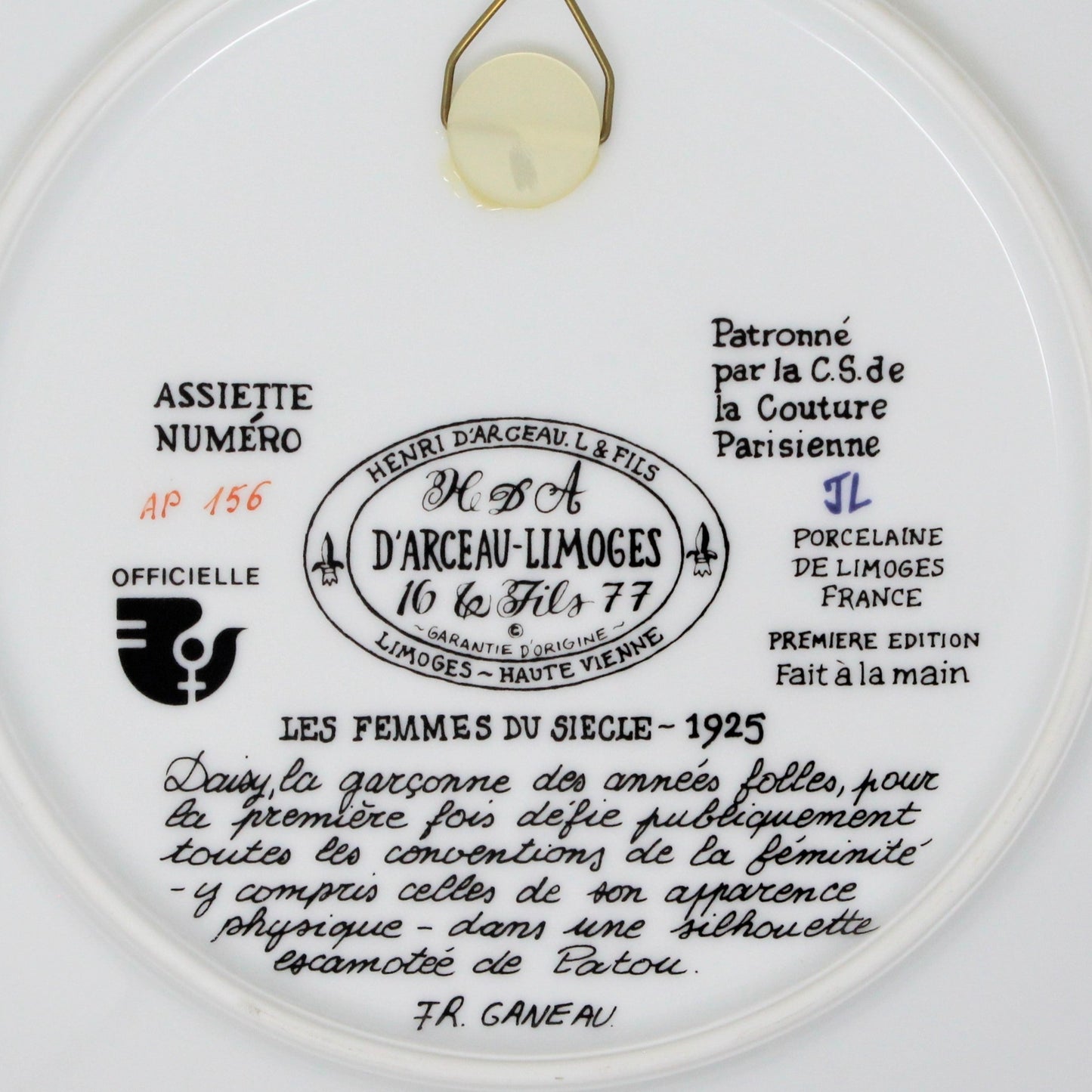 Decorative Plate, D'Arceau Limoges, F Ganeau Les Femmes du Siecle - Women of The Century, Daisy la Garconne, Vintage 1977